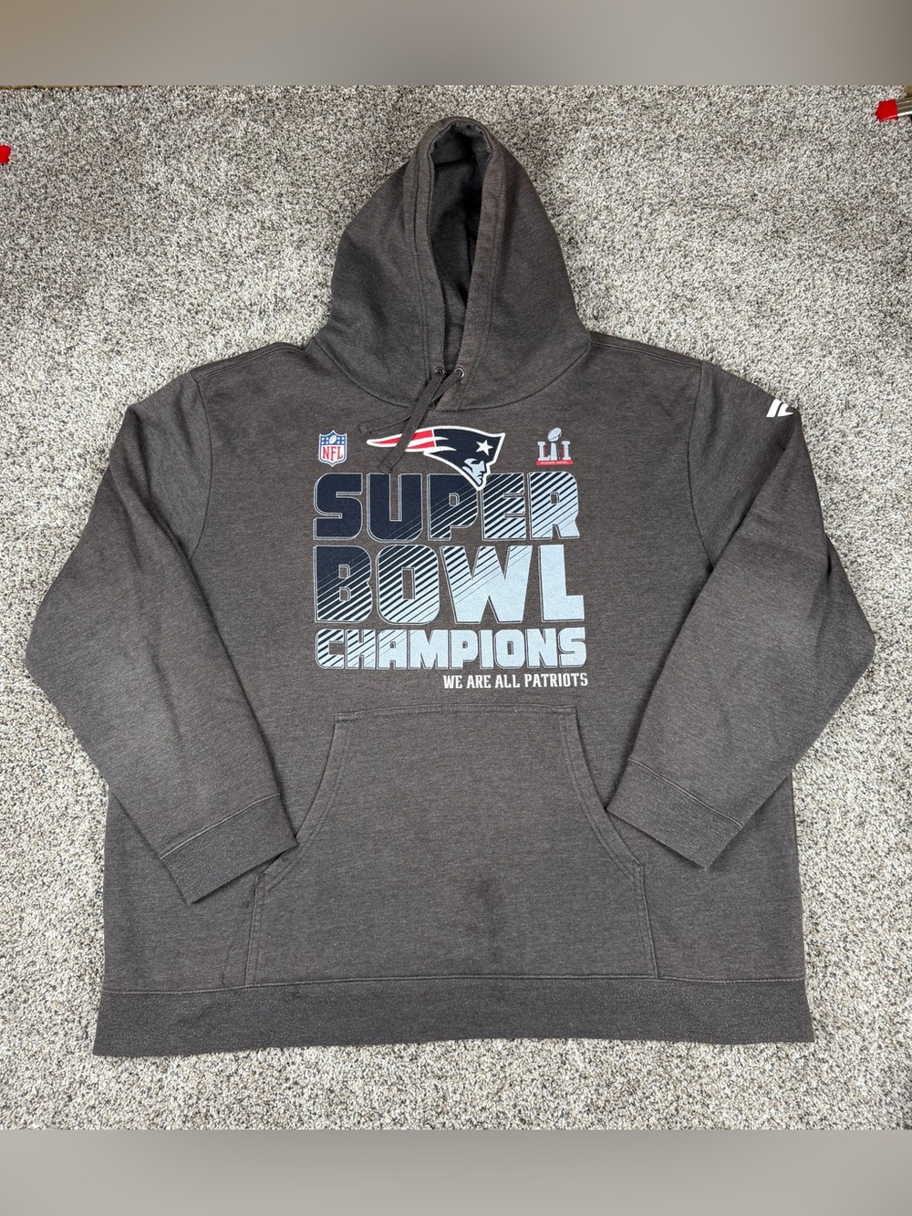 Sz 3XL Men’s Fanatics NFL Pro Line New England Patriots Super Bowl Hoodie Grey